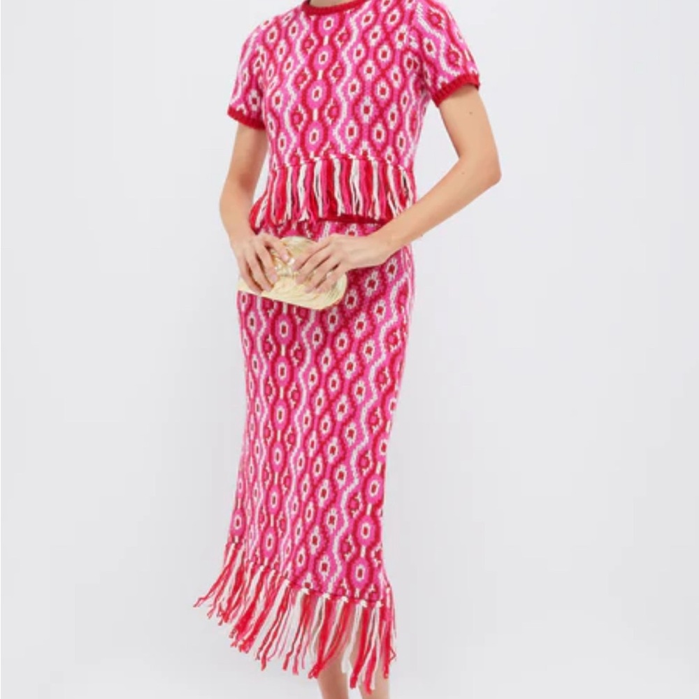 Hyacinth House Red & Pink Geo Knit Mabel Midi Skirt and Mara Top - Matching Set